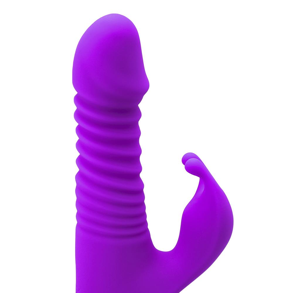 Purple Color 9 Speeds Rechargeable Silicone Thrusting Rabbit Vibrator with Rotation