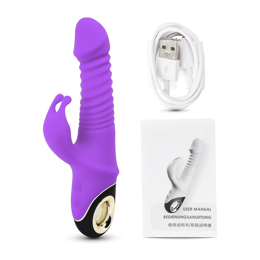 Purple Color 9 Speeds Rechargeable Silicone Thrusting Rabbit Vibrator with Rotation