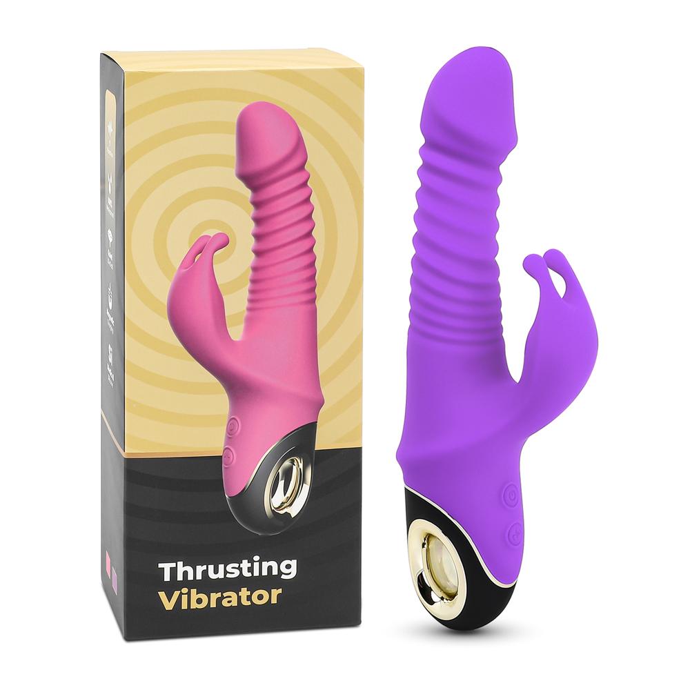 Purple Color 9 Speeds Rechargeable Silicone Thrusting Rabbit Vibrator with Rotation