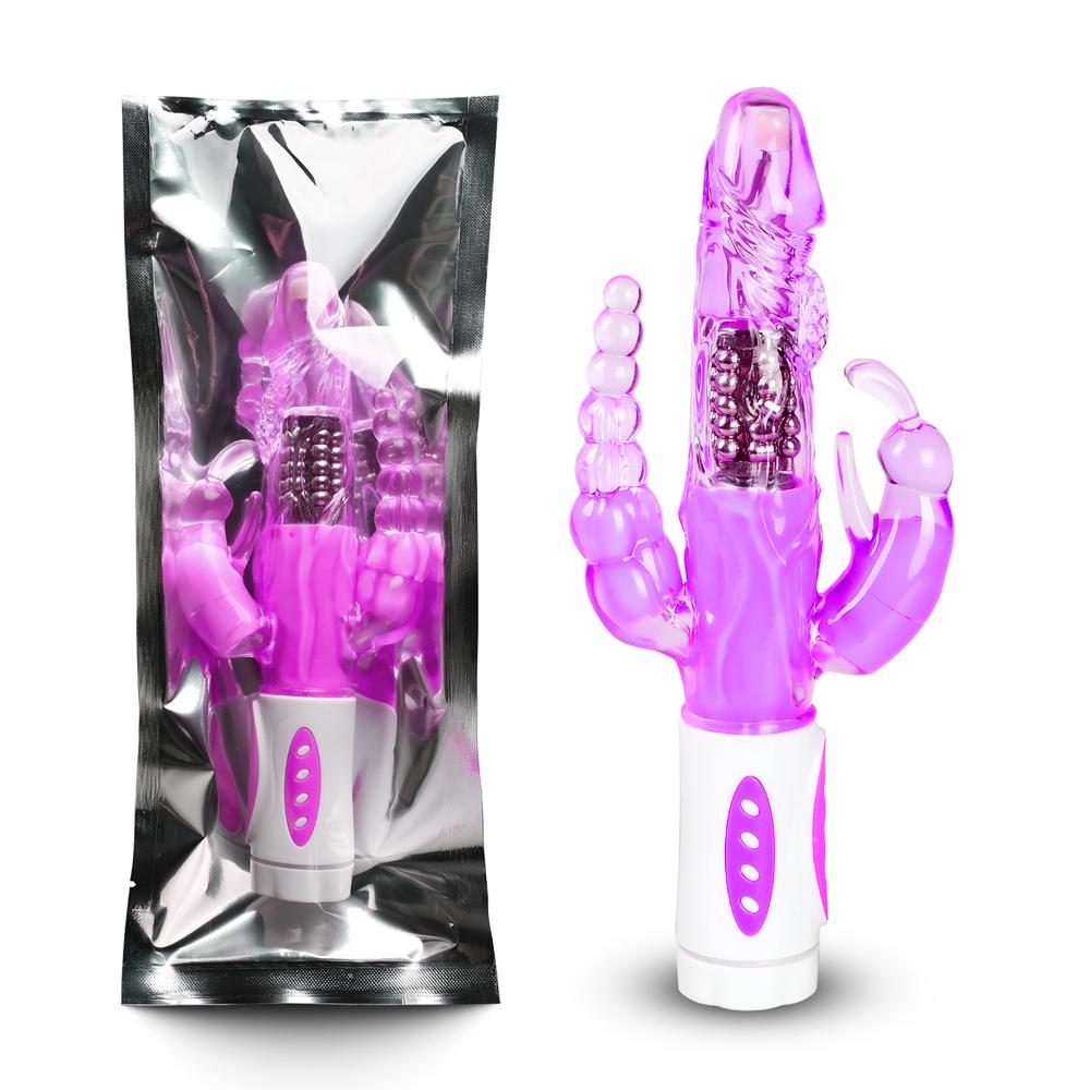 Purple Color Pearls and Rabbit Vibrator with Vibrating Beads