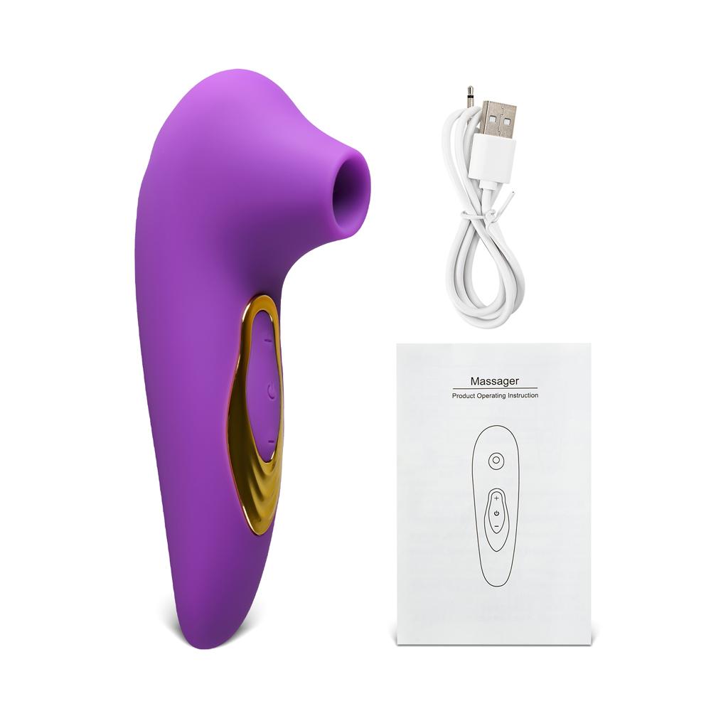 Purple Sucking Massager with Plated Accent - 5-Speed, Medical Grade Silicone, Waterproof, Rechargeable