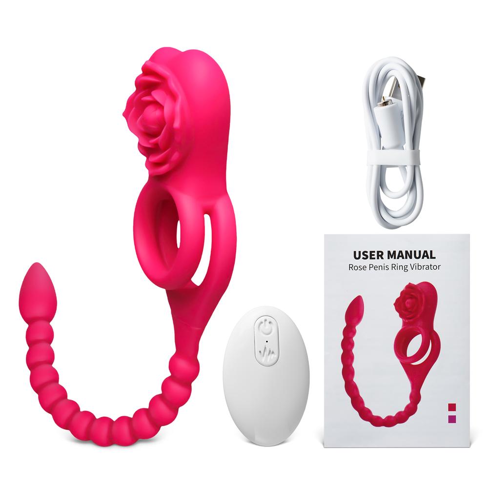 Red 10-Speed Rechargeable Vibrating Cock Ring with Remote Control