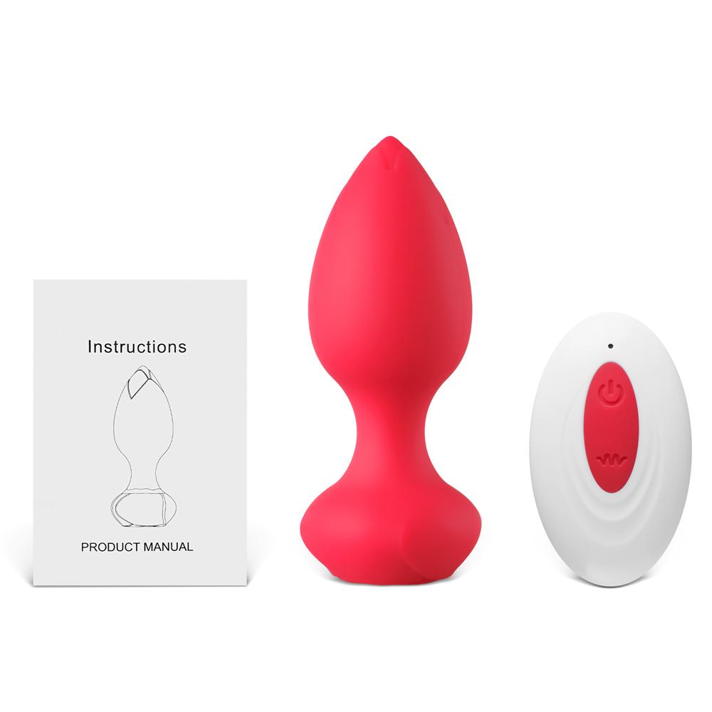 Red 10-Speed Rechargeable Waterproof Vibrating Butt Plug with Remote Control