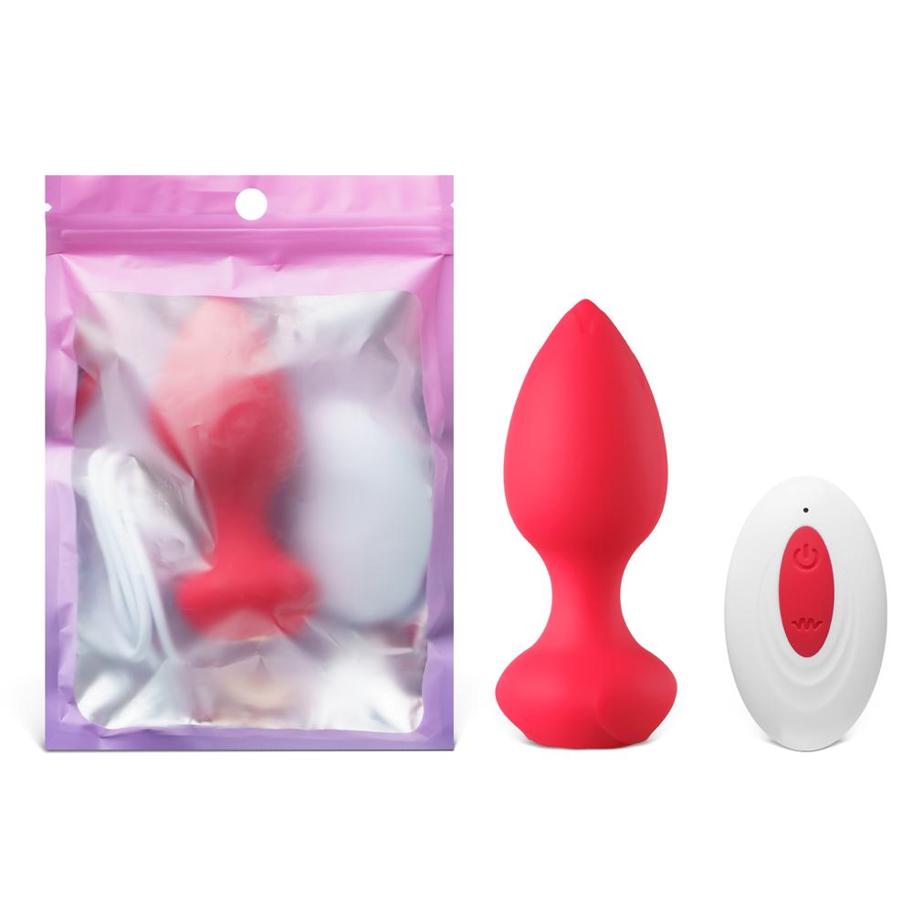 Red 10-Speed Rechargeable Waterproof Vibrating Butt Plug with Remote Control