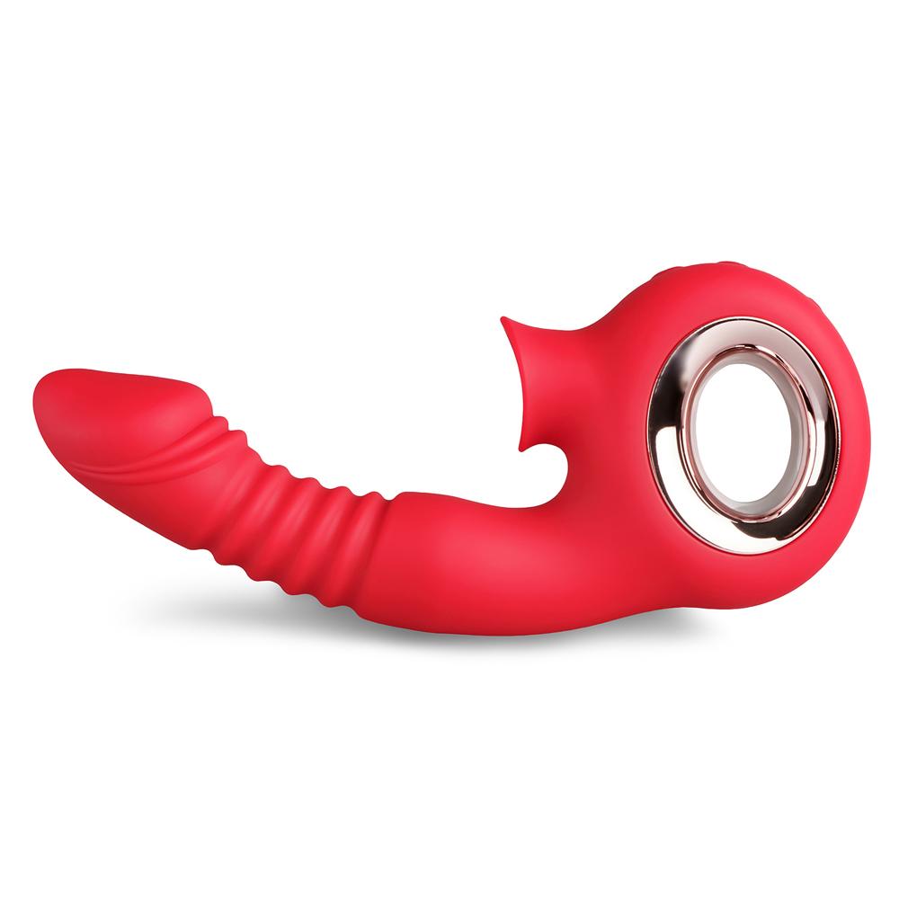 Red Color 12-Speed Rechargeable Silicone Thrusting & Sucking Vibrator