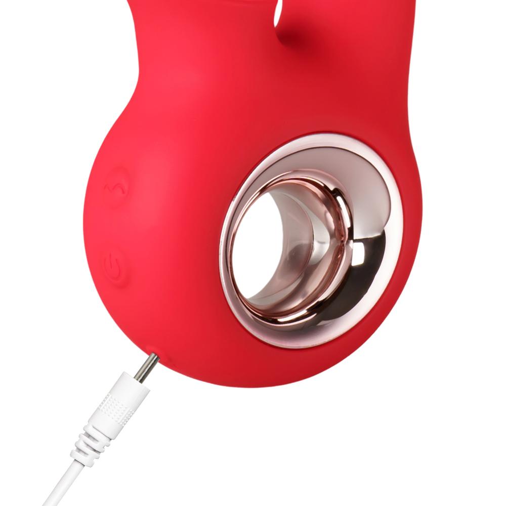 Red Color 12-Speed Rechargeable Silicone Thrusting & Sucking Vibrator