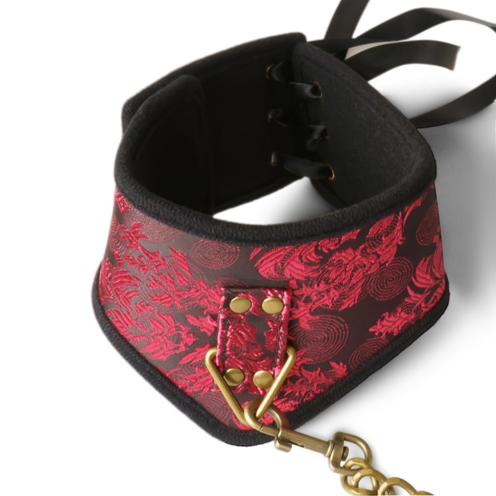 Red Color Bondage Collar with Silk Surface