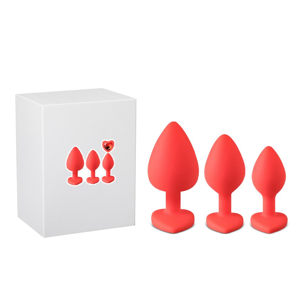 Red Color Silicone Butt Plug Set ( Heart Shape )