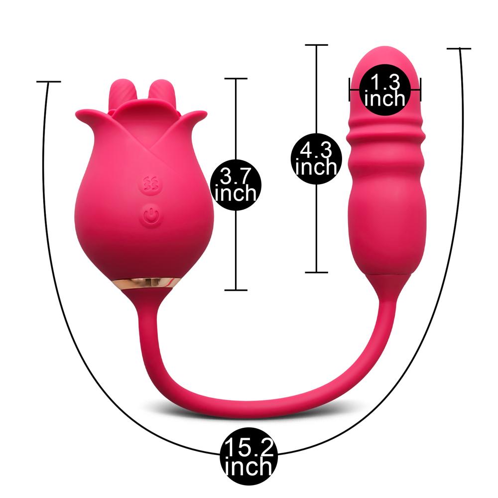 Red Color Silicone Clitoral Rose Stimulator with Thrusting Vibrator