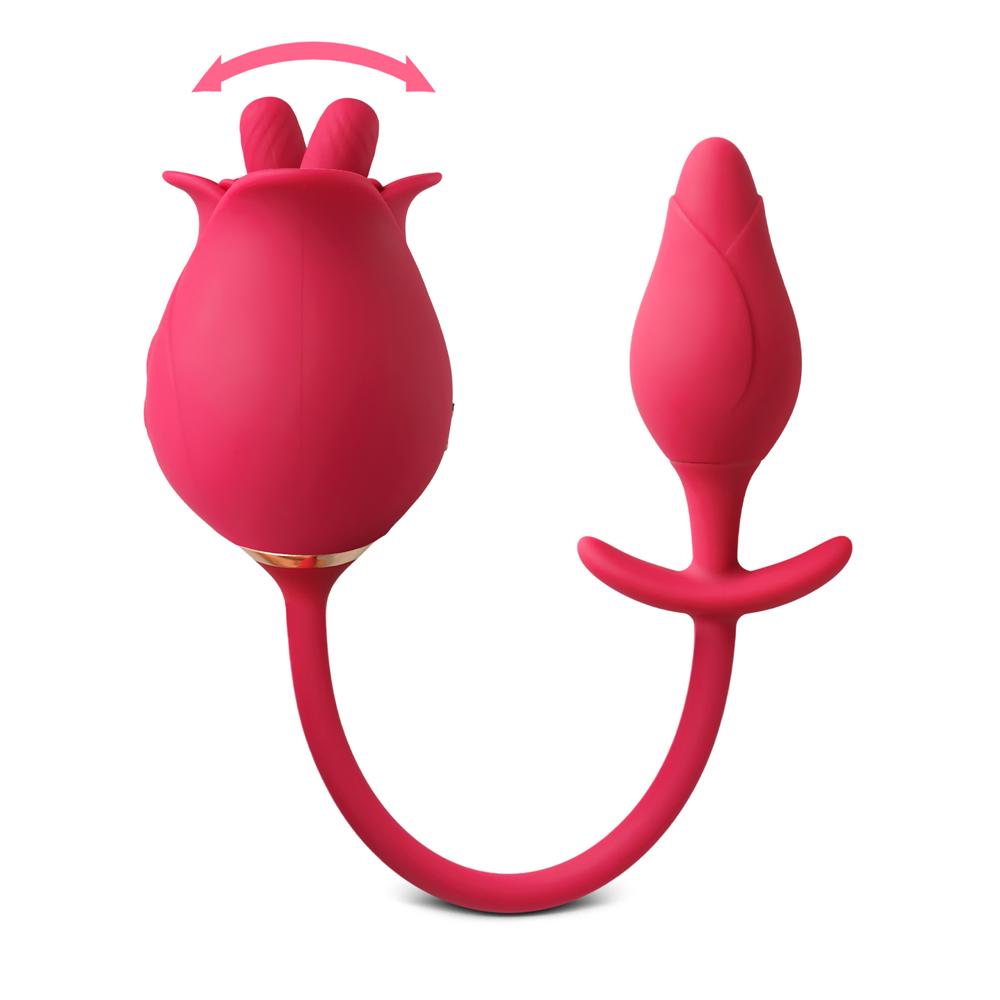 Red Color Silicone Clitoral Rose Stimulator with Vibrating Anal Plug