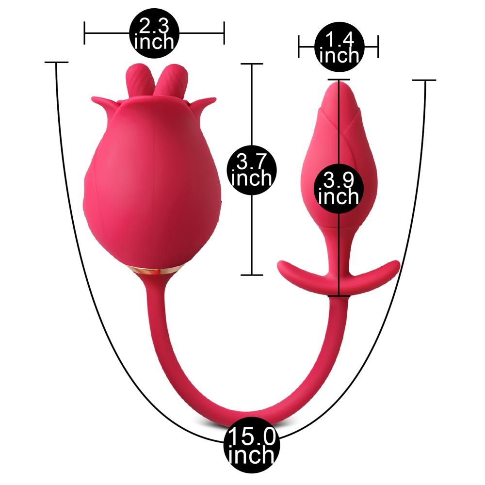 Red Color Silicone Clitoral Rose Stimulator with Vibrating Anal Plug