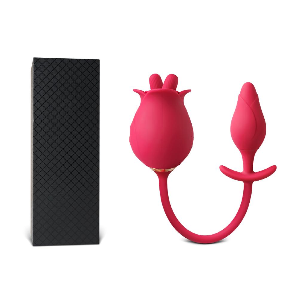 Red Color Silicone Clitoral Rose Stimulator with Vibrating Anal Plug