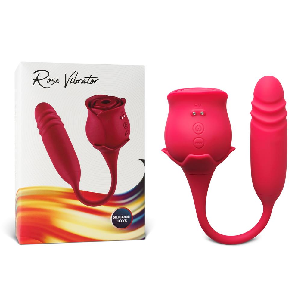 Red Color Silicone Clitoral Rose Vibrator with Thrusting Vibrator