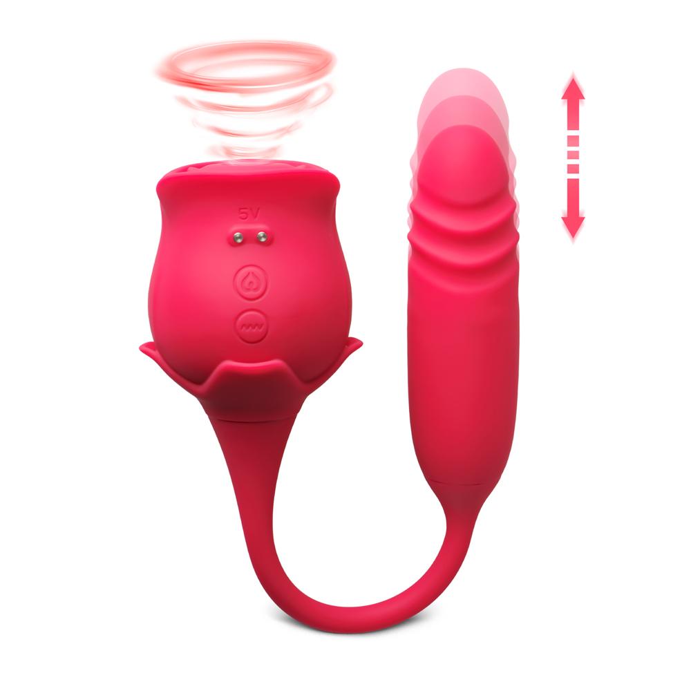 Red Color Silicone Clitoral Rose Vibrator with Thrusting Vibrator