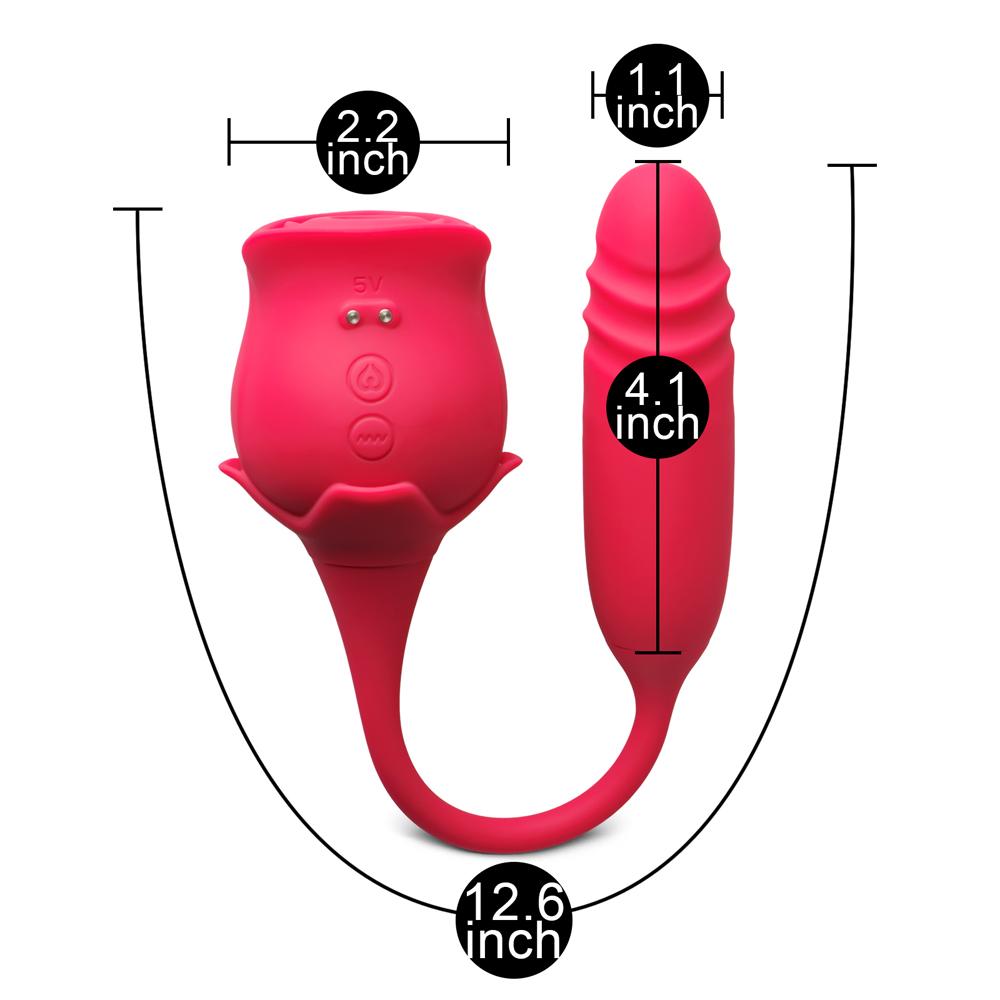 Red Color Silicone Clitoral Rose Vibrator with Thrusting Vibrator