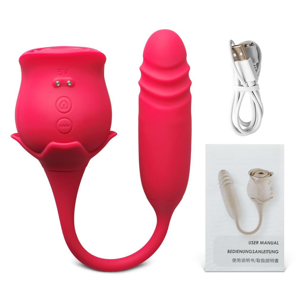 Red Color Silicone Clitoral Rose Vibrator with Thrusting Vibrator