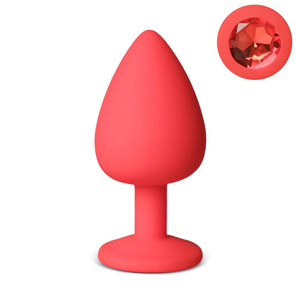 Red Large Size Silicone Anal Plug with Red Diamond