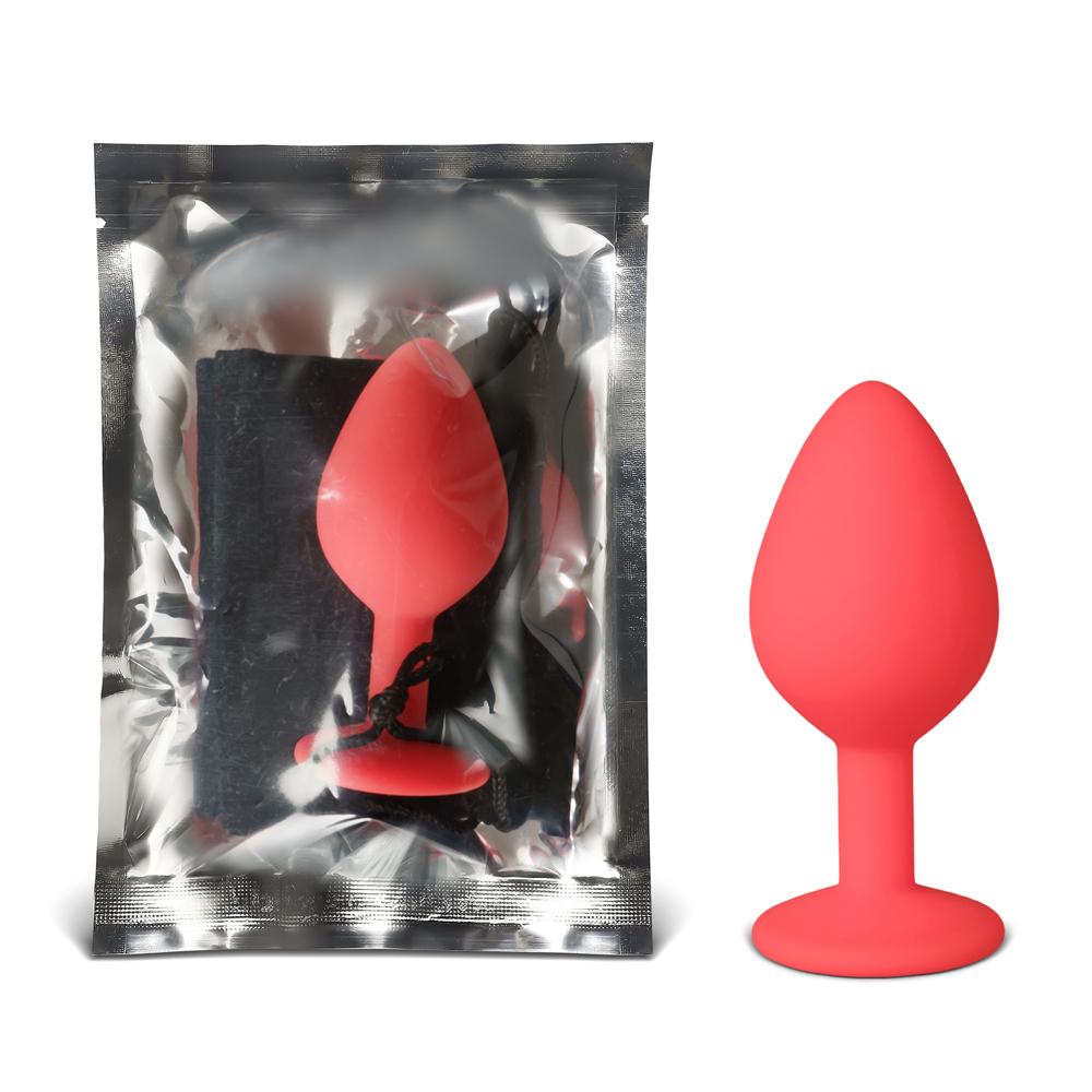 Red Medium Size Silicone Anal Plug with Red Diamond