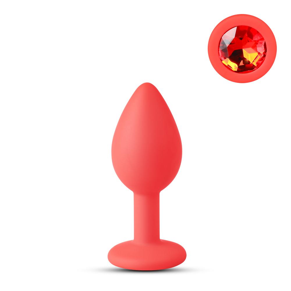 Red Small Size Silicone Anal Plug with Red Diamond