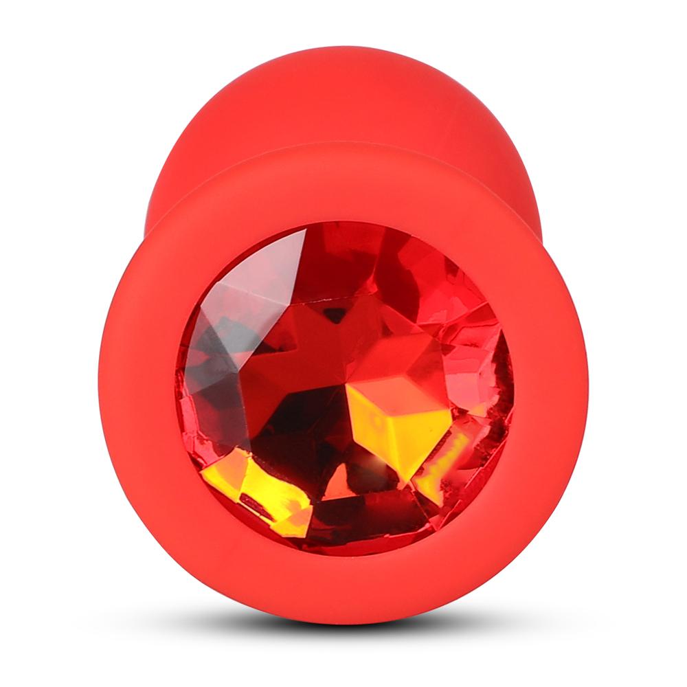 Red Small Size Silicone Anal Plug with Red Diamond