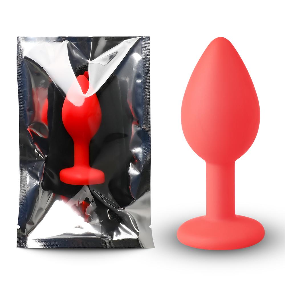 Red Small Size Silicone Anal Plug with Red Diamond