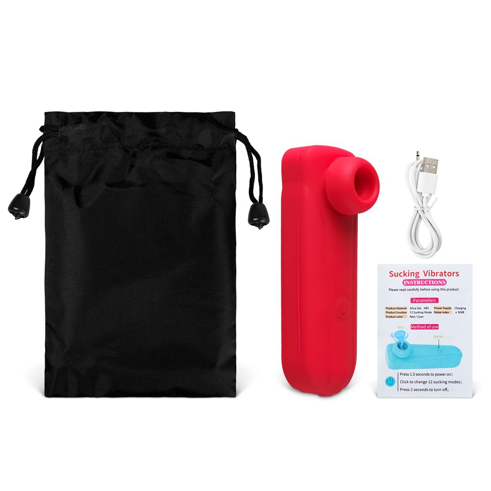 Red Sucking Massager with 12-Speed, Medical Grade Silicone, Waterproof, Plug-In Rechargeable