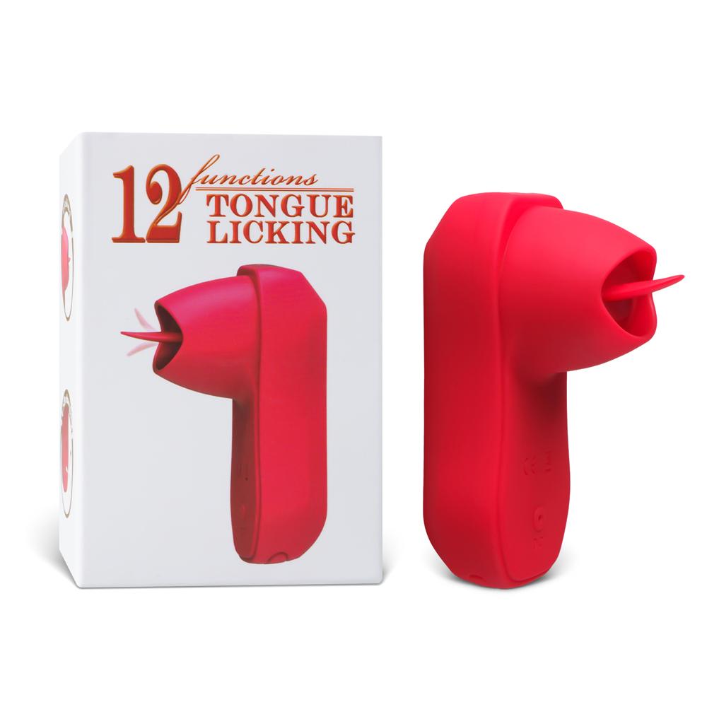 Red Tongue-Licking Massager with 12-Speed, Medical Grade Silicone, Waterproof, Plug-In Rechargeable