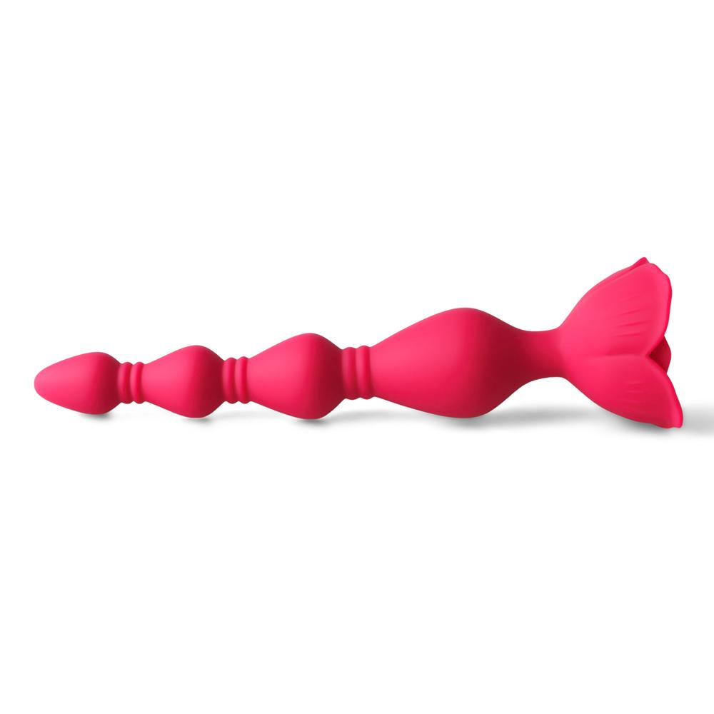 Red Vibrating Anal Beads with Flower-Shaped Base - 9-Speed, 19.6 CM Length