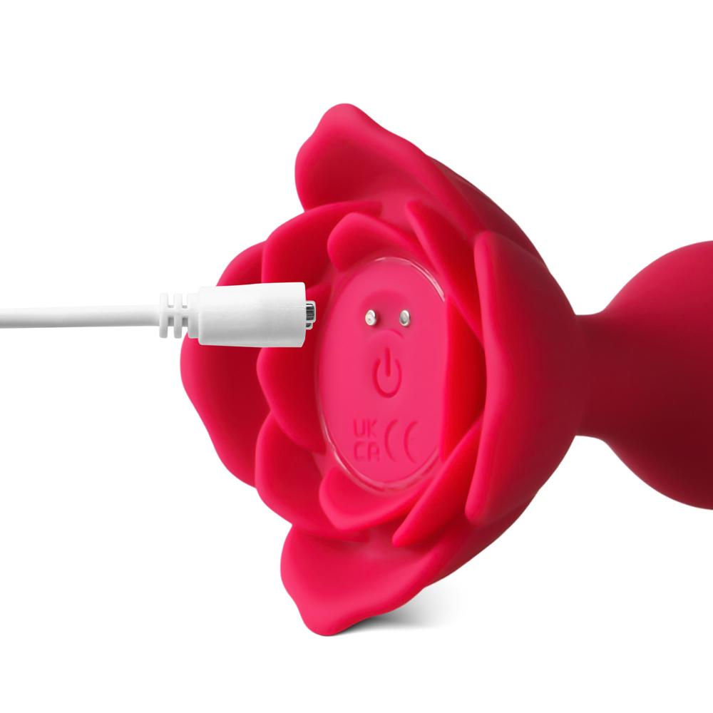 Red Vibrating Anal Beads with Flower-Shaped Base - 9-Speed, 19.6 CM Length