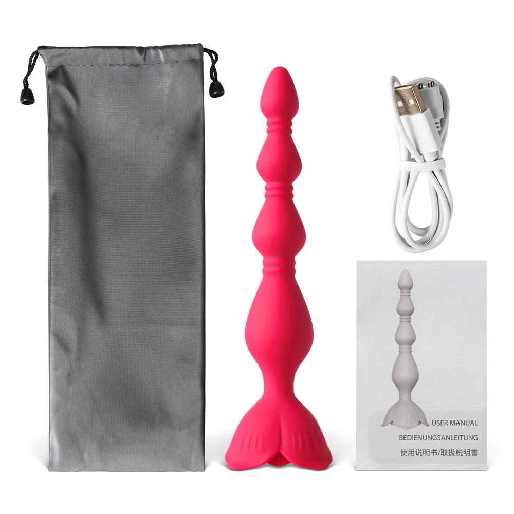 Red Vibrating Anal Beads with Flower-Shaped Base - 9-Speed, 19.6 CM Length