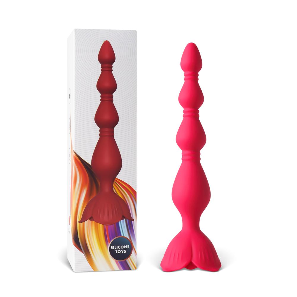 Red Vibrating Anal Beads with Flower-Shaped Base - 9-Speed, 19.6 CM Length