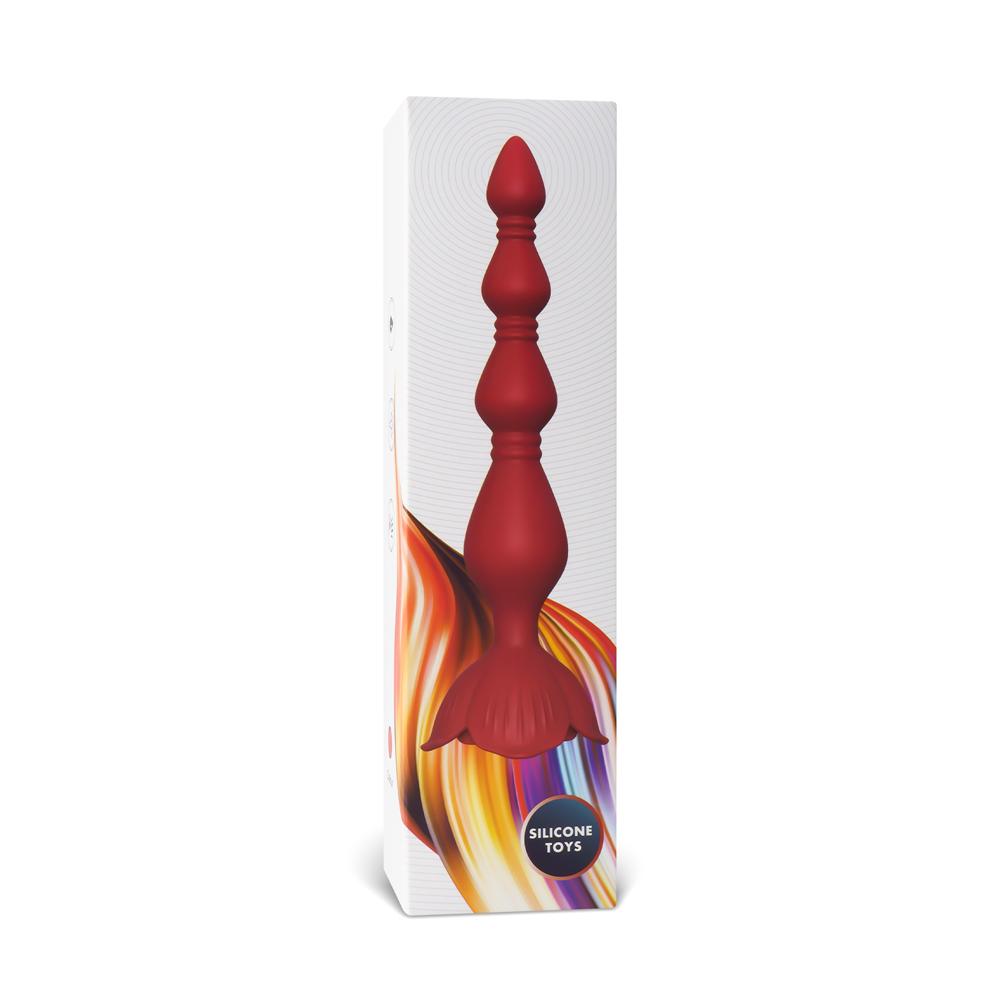 Red Vibrating Anal Beads with Flower-Shaped Base - 9-Speed, 19.6 CM Length