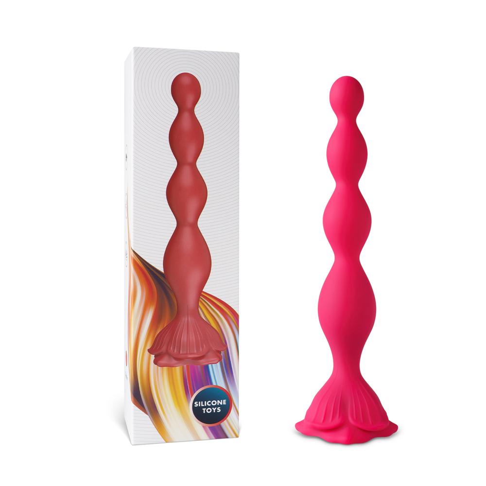 Red Vibrating Anal Beads with Flower-Shaped Base - 9-Speed, 20 CM Length