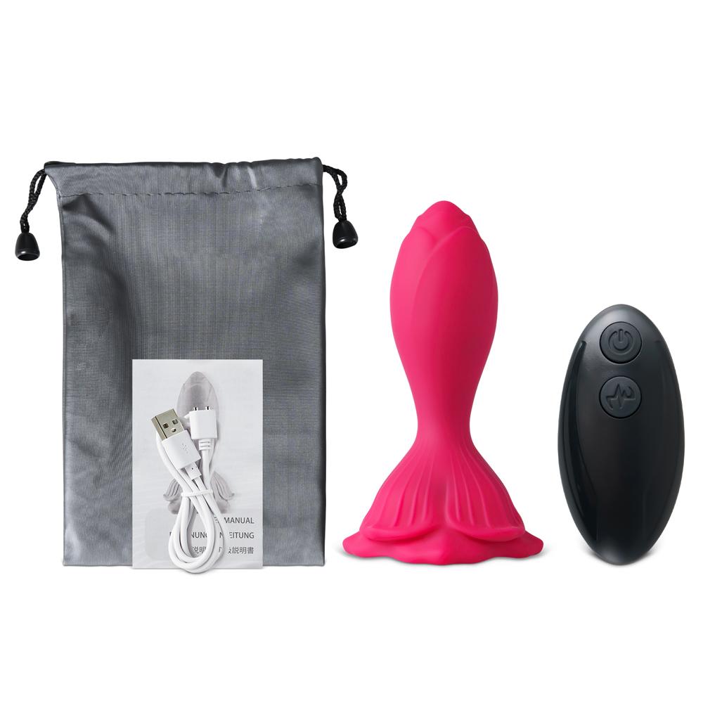 Red Vibrating Anal Plug with Remote Control - Flower-Shaped Base, 9-Speed, 10 CM Length