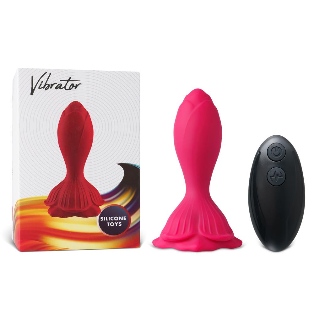 Red Vibrating Anal Plug with Remote Control - Flower-Shaped Base, 9-Speed, 10 CM Length