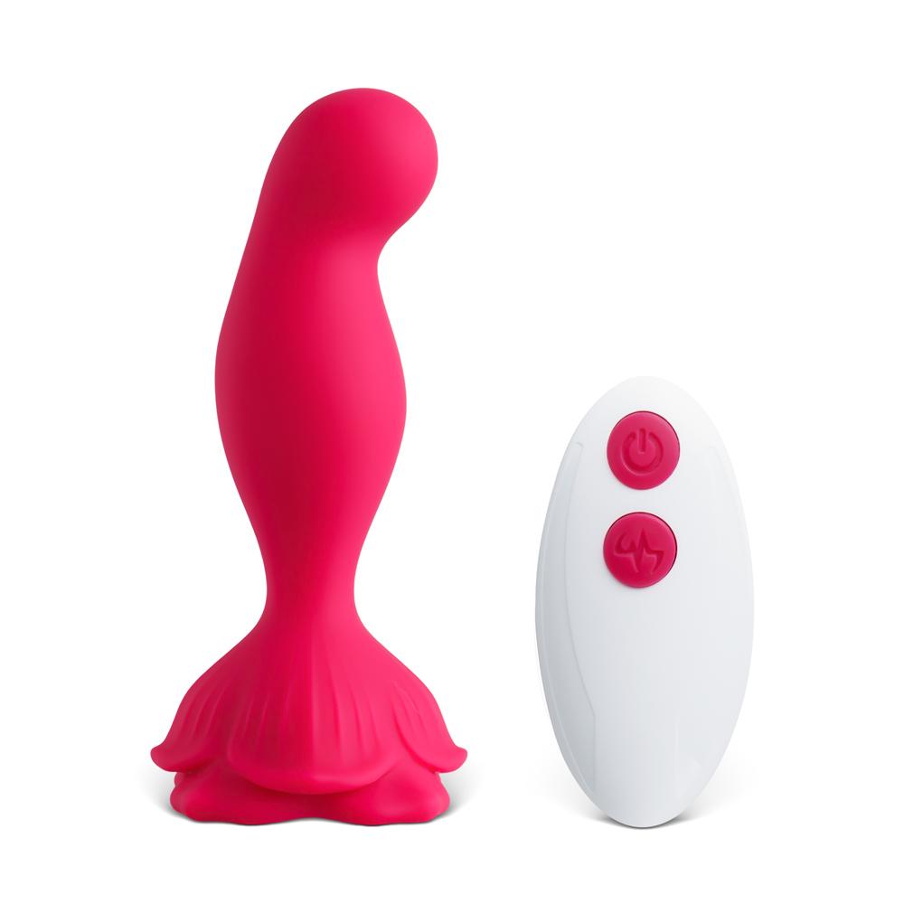 Red Vibrating Anal Vibrator with Remote Control - Flower-Shaped Base, 9-Speed, 12 CM Length