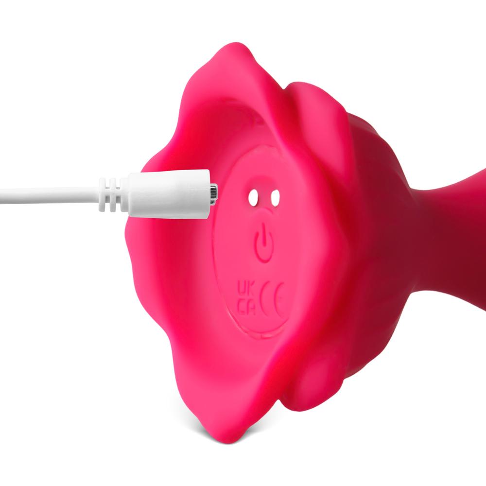 Red Vibrating Anal Vibrator with Remote Control - Flower-Shaped Base, 9-Speed, 12 CM Length