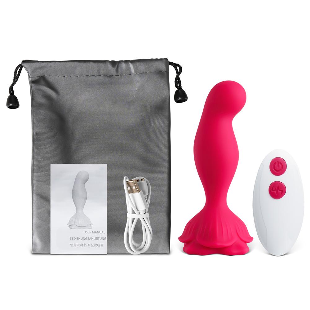 Red Vibrating Anal Vibrator with Remote Control - Flower-Shaped Base, 9-Speed, 12 CM Length