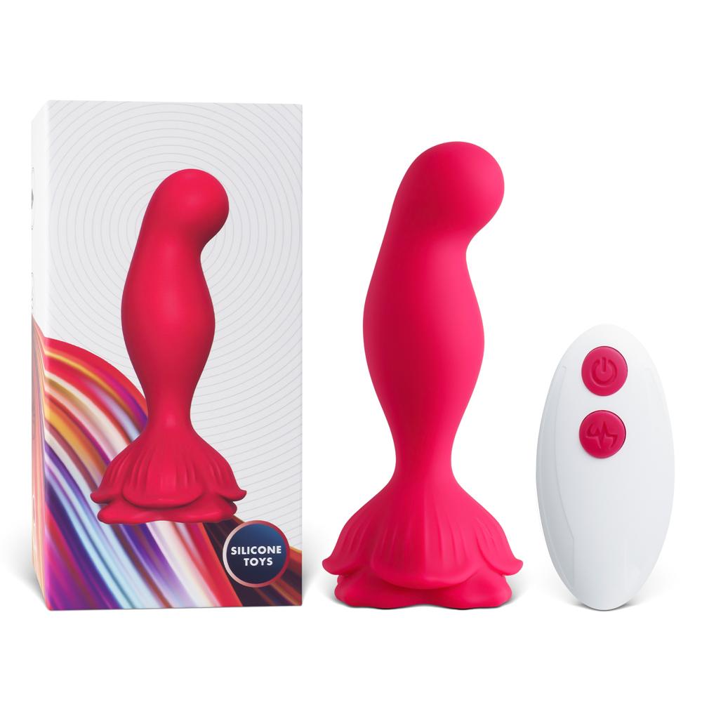 Red Vibrating Anal Vibrator with Remote Control - Flower-Shaped Base, 9-Speed, 12 CM Length