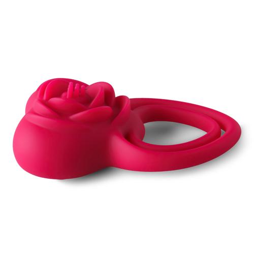 Red Vibrating Cock Ring - Rose Shape, 9-Speed, Rechargeable and Waterproof