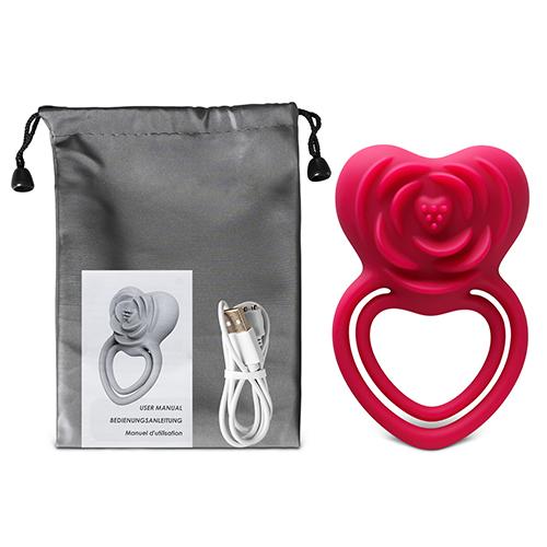 Red Vibrating Cock Ring - Rose Shape, 9-Speed, Rechargeable and Waterproof