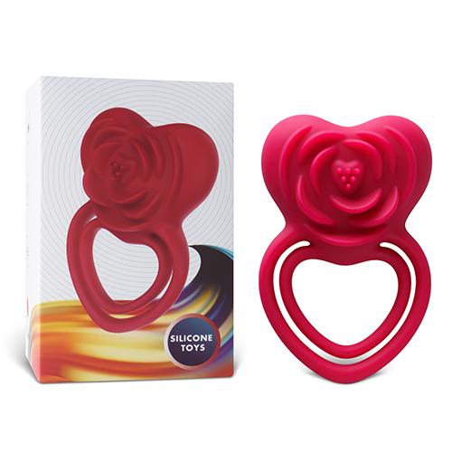 Red Vibrating Cock Ring - Rose Shape, 9-Speed, Rechargeable and Waterproof