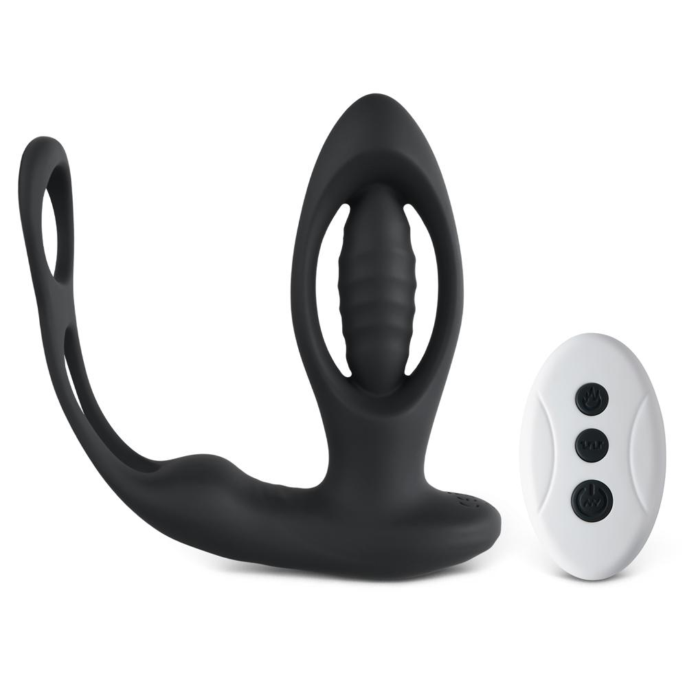 Remote Control 10-Speed Black Vibrating Anal Plug with Cock Ring