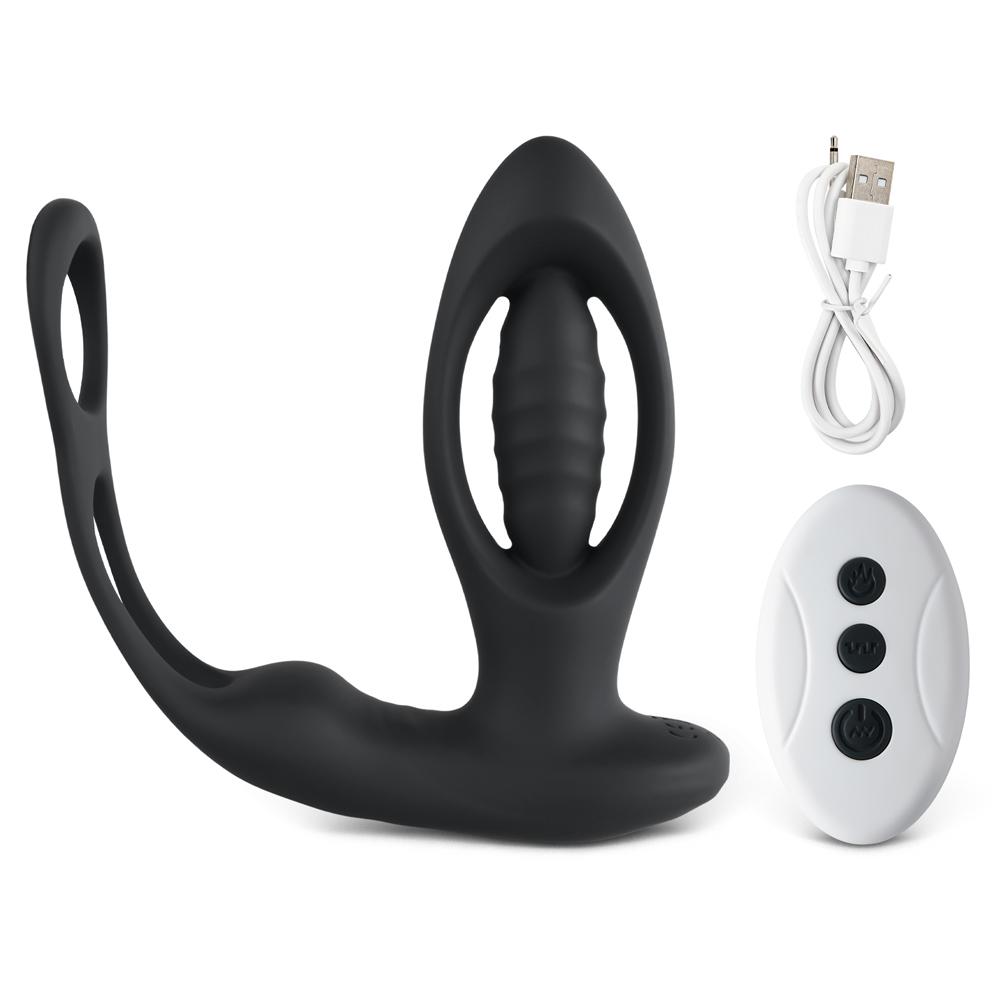 Remote Control 10-Speed Black Vibrating Anal Plug with Cock Ring