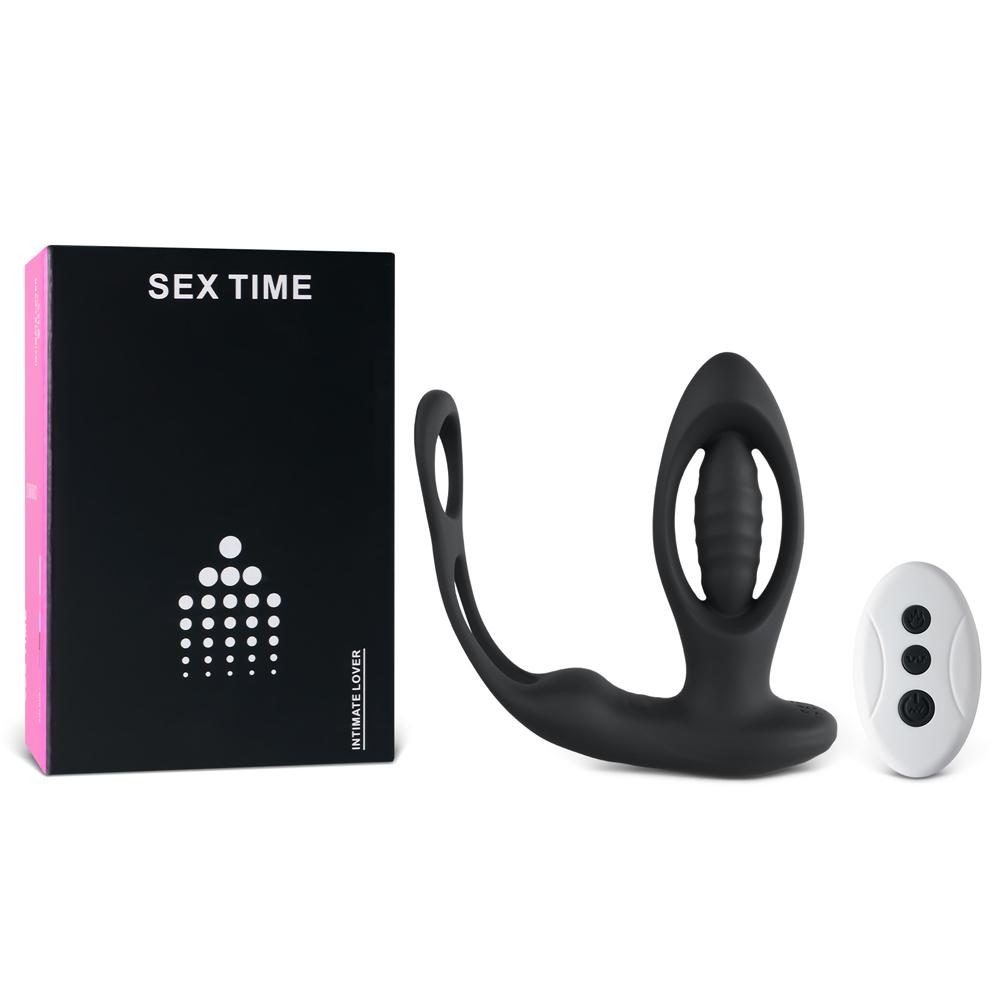 Remote Control 10-Speed Black Vibrating Anal Plug with Cock Ring