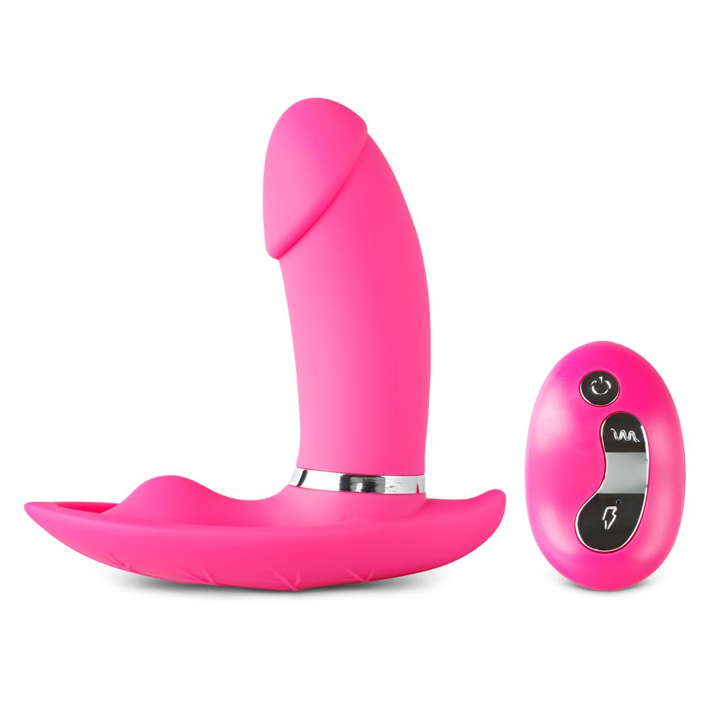 Remote Control 10-Speed Rechargeable Pink Color Silicone Butterfly with Penis Vibrator