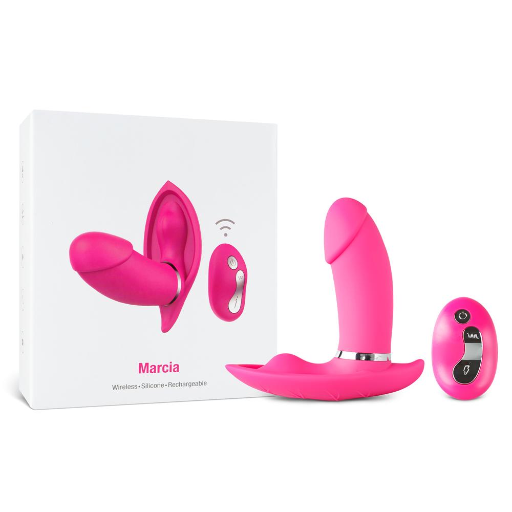 Remote Control 10-Speed Rechargeable Pink Color Silicone Butterfly with Penis Vibrator