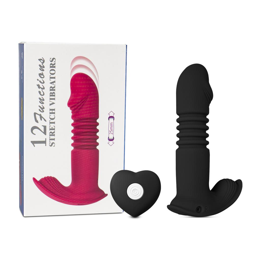 Remote Control Black Color 12-Speed Thrusting Wearable Vibrator with Heating Function