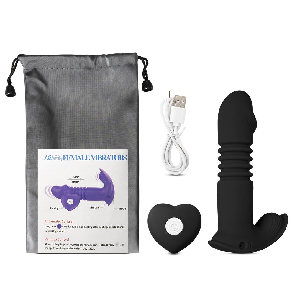 Remote Control Black Color 12-Speed Thrusting Wearable Vibrator with Heating Function