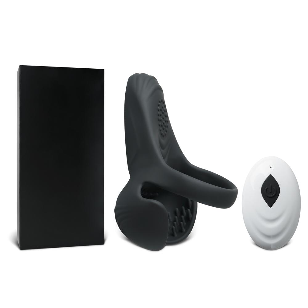 Remote Control Black Color Silicone Vibrating Cock Ring with Balls Holder